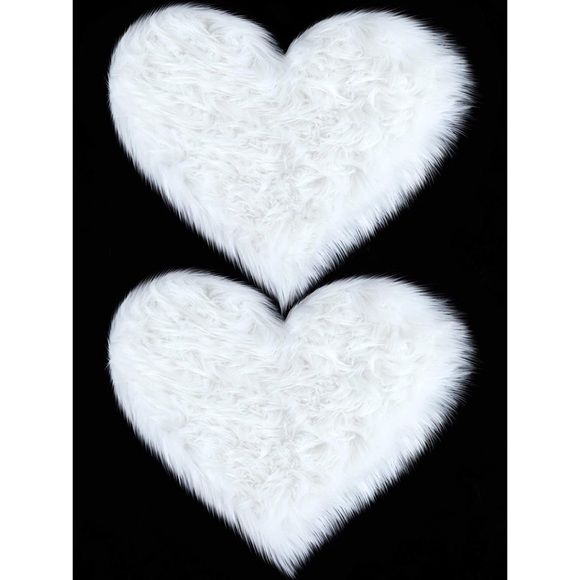 Fluffy Faux Heart Shaped Area Rug Fluffy Room Carpet White 2 Pieces - Picture 5 of 7